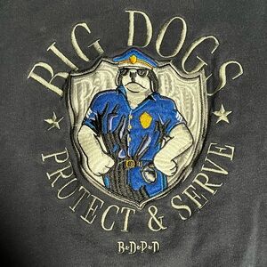 Big Dogs Navy Blue Embroidered Crewneck Sweater with Police Graphic